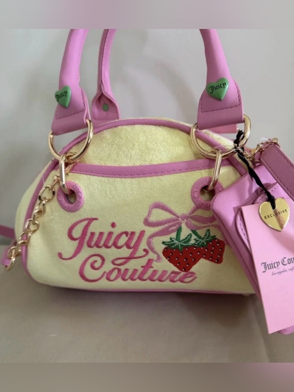 NEW Juicy Couture Retro Strawberry satchel yellow bag Y2K Rare bowler purse NWT